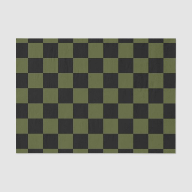 Papel De Seda Padrão Xadrez Preto e Verde Exército (Frente )