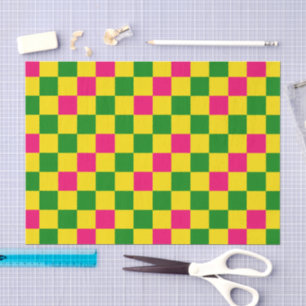 Papel De Seda Padrão Xadrez Rosa Amarelo Verde Design