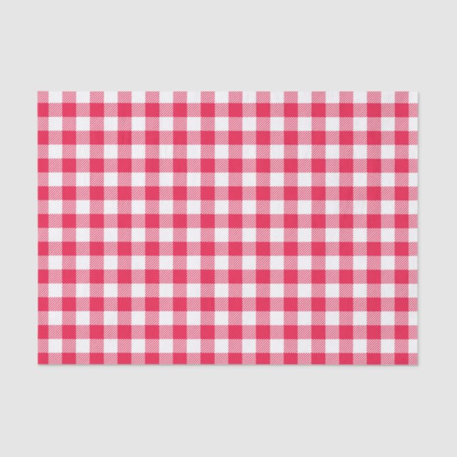 Papel De Seda Padrão Xadrez Vermelho e Branco Clássico Rústico (Frente )