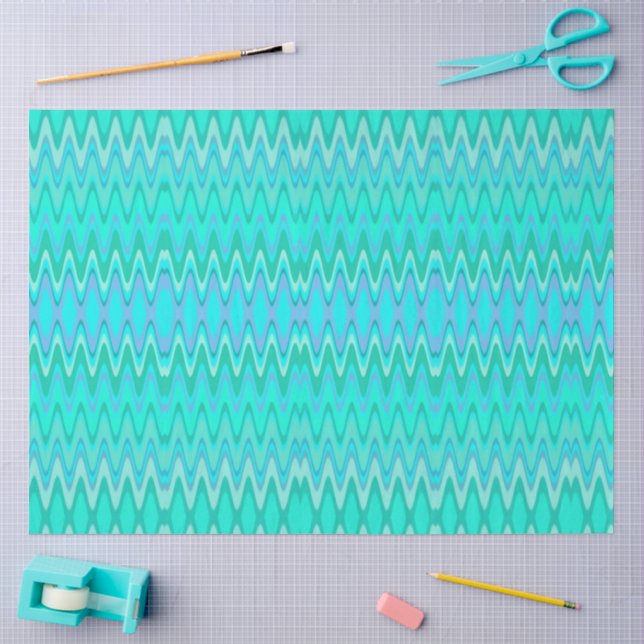 Papel De Seda Padrão ziguezague moderno - ondas em turquesa (Arte )