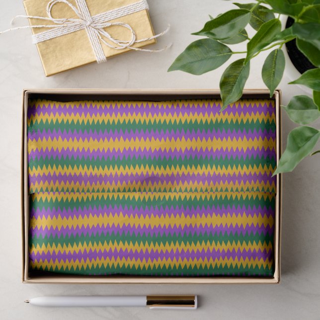 Papel De Seda Padrão Ziguezague Roxo Verde Dourado do Carnaval (Presente)