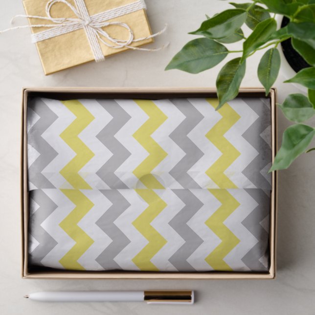 Papel De Seda Padrão Zigzag, Padrão Chevron, Amarelo, Cinza (Presente)