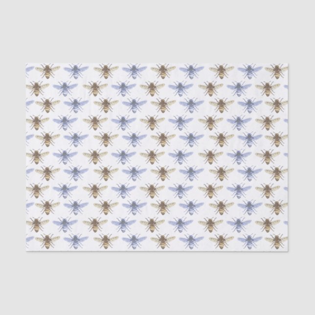 Papel De Seda Padrões de Abelhas de Honestidade Azul e Dourada (Frente )