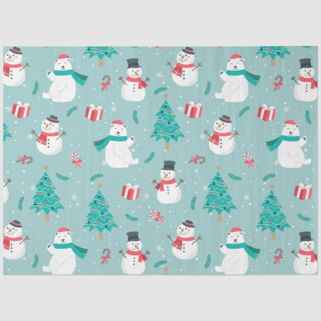Papel De Seda Padrões de Boneco de Neve de Natal Design 2 (Frente )