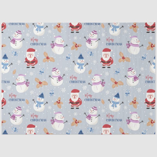 Papel De Seda Padrões de Boneco de Neve de Natal Design 5 (Frente )