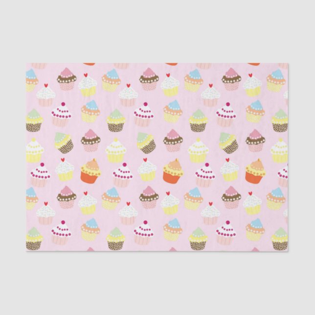 Papel De Seda Padrões de Cupcakes bonitos Pastel Rosa (Frente )