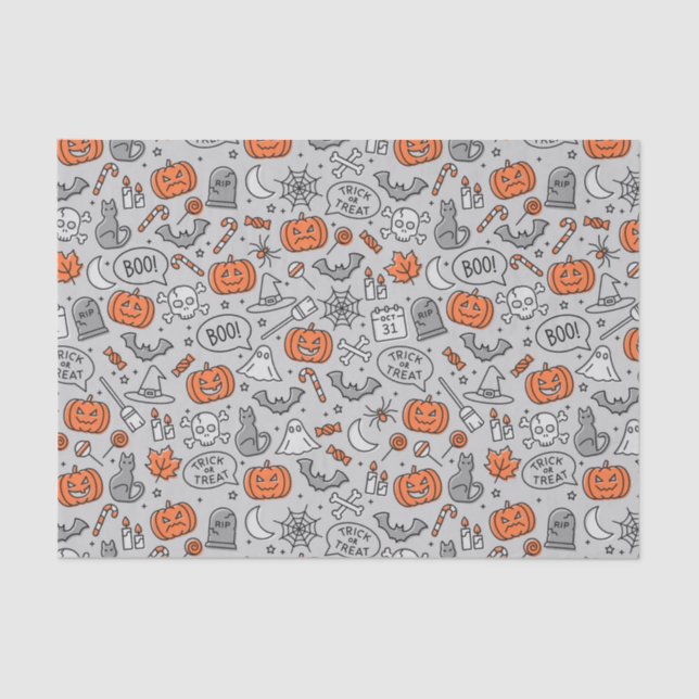 Papel De Seda Padrões de Doodle de Halloween para Crianças Bonit (Frente )
