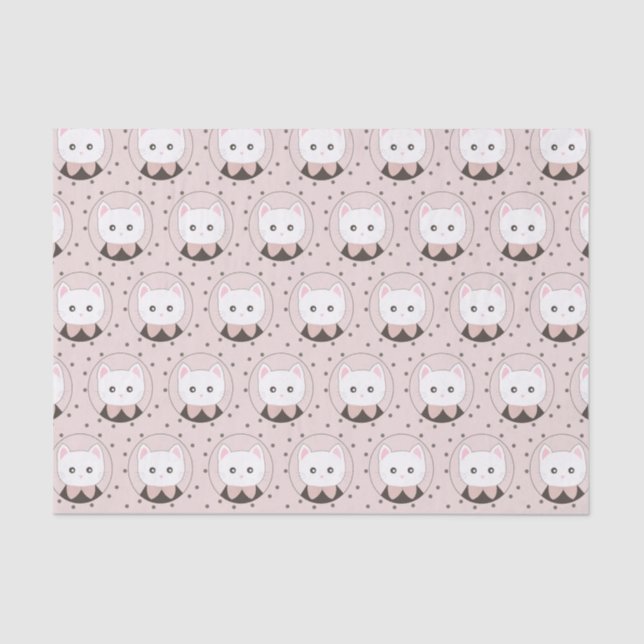 Papel De Seda Padrões De Dotty Rosa Rosa De Gato Bonito (Frente )
