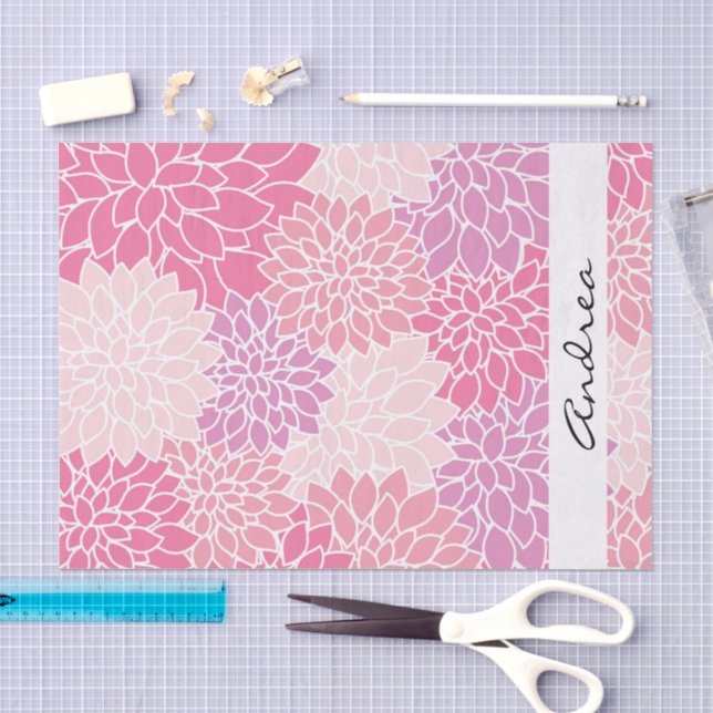 Papel De Seda Padrões De Flores, Flores Rosa Dahlia, Seu Nome (Arte )