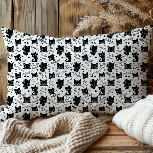 Papel De Seda Padrões de Gatos Pretos e Ditos (Cute Black Cats and Sayings with Hearts Pattern  for Cat Lovers and Halloween Pillowcase)