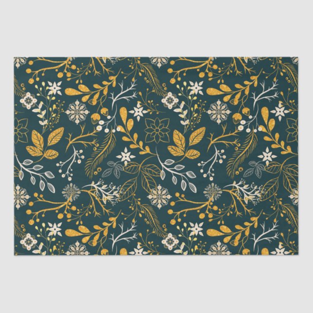 Papel De Seda Padrões de Natal - Ouro e branco (Frente )