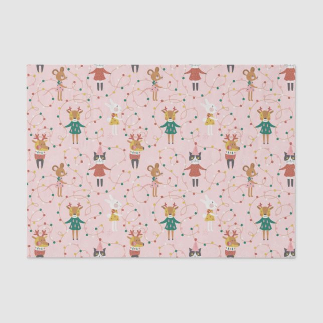 Papel De Seda Padrões de Natal para Amigos Animais Festivos (Frente )