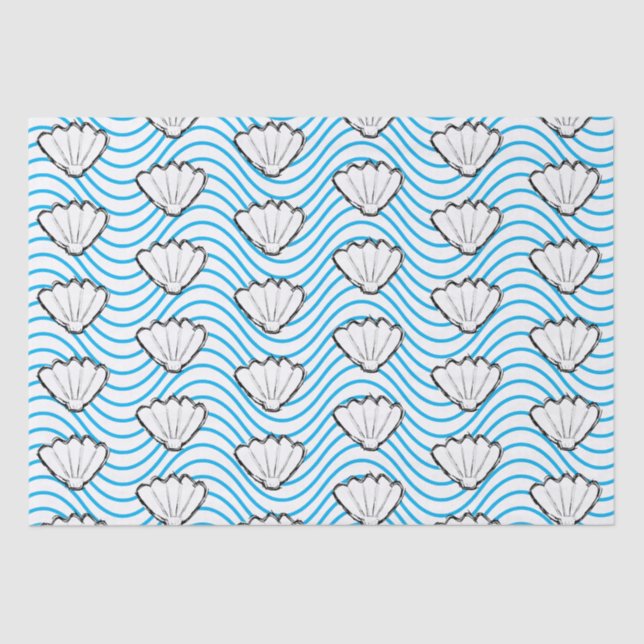 Papel De Seda Padrões De Ondas Brancas E Azuis De Seashell Skete (Frente )