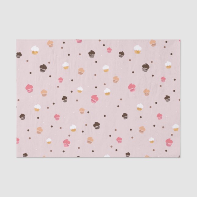 Papel De Seda Padrões de padaria de Cupcakes bonitos, cor-de-ros (Frente )