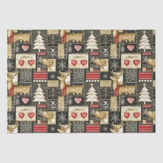 Papel De Seda Padrões de renas de Natal bonitos (Frente )