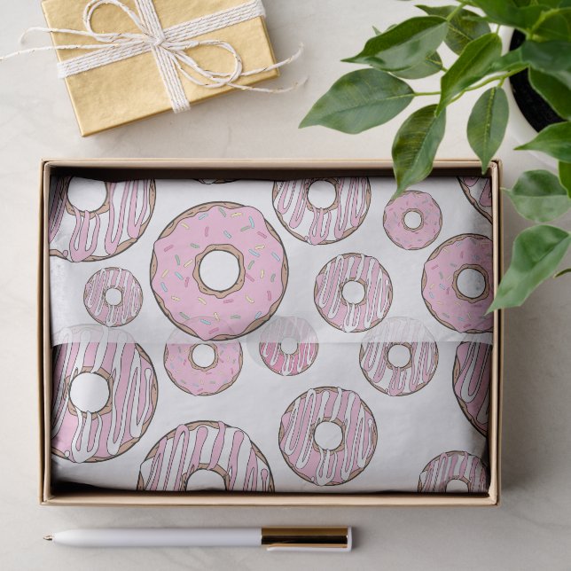 Papel De Seda Padrões De Rosquinhas, Rosquinhas Rosa, Prensas (Presente)