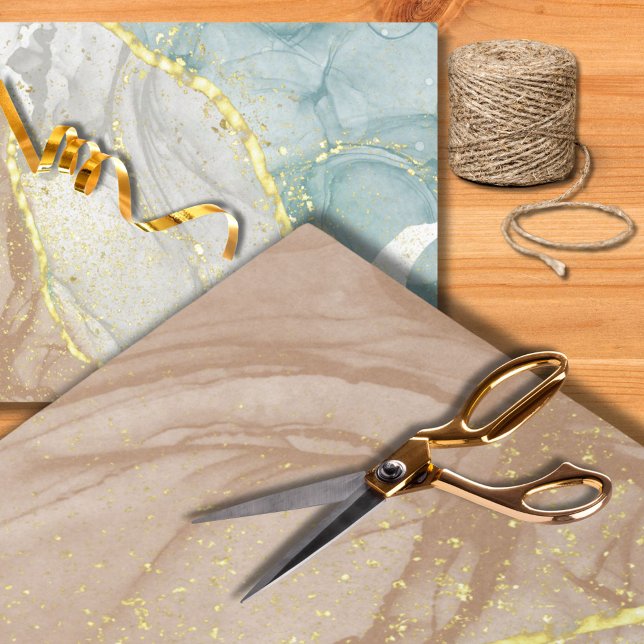 Papel De Seda Padrões Dourados de Tinta de Álcool Castanho e Aqu (Criador carregado)