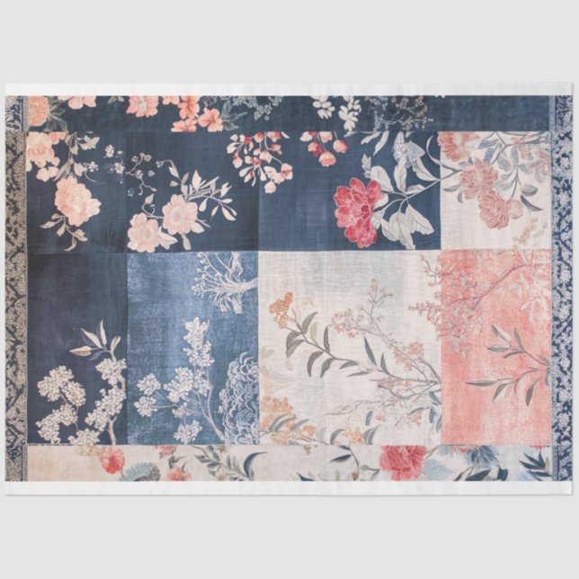 Papel De Seda Padrões Ecléticos de Patchwork Oriental de Fundo (Frente )