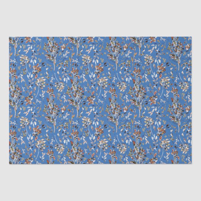 Papel De Seda Padrões Florais Azuis Azuis De Berries (Frente )