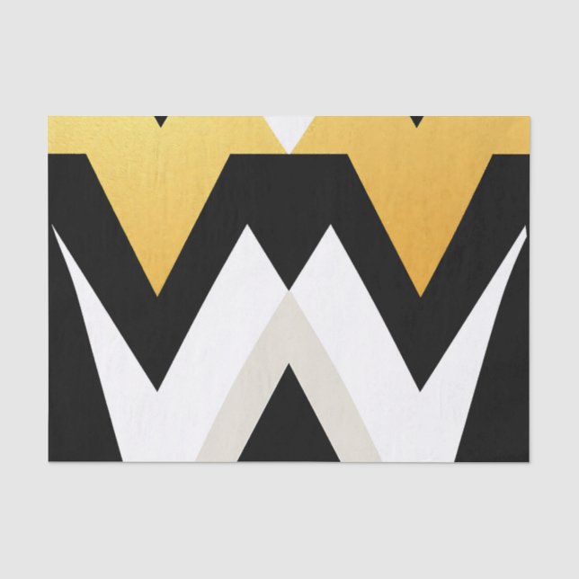 Papel De Seda Padrões geométricos negros em branco e Dourado (Frente )