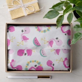 Papel De Seda Padrões Tropicais, Flamingos, Melancias, Flores