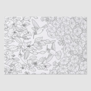 Papel De Seda Página Cores de Adultos de Aves e Flores