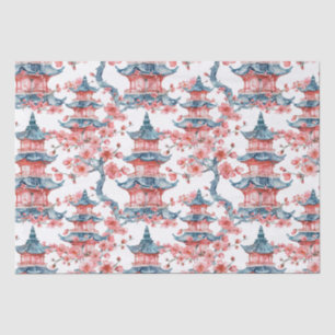 Papel De Seda Pagoda Chinesa Aquarela com Flores de Cereja (6)