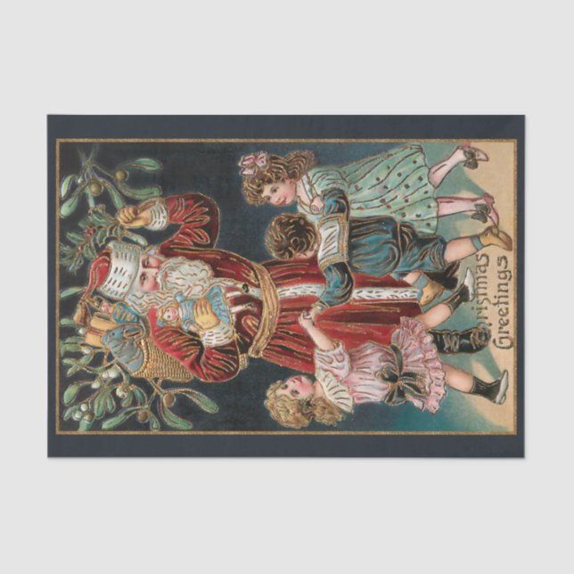 Papel De Seda Pai Natal com Crianças e Misturas Dançantes (Frente )