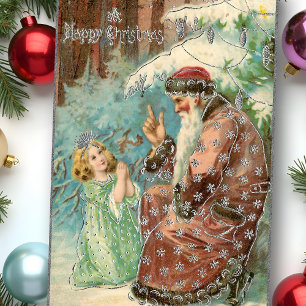 Papel De Seda Pai Natal na Floresta de inverno com Angel