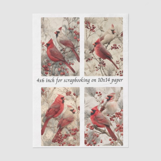 Papel De Seda Painéis Decoupage Cardinal 4x6" & 4 Designs (Frente )