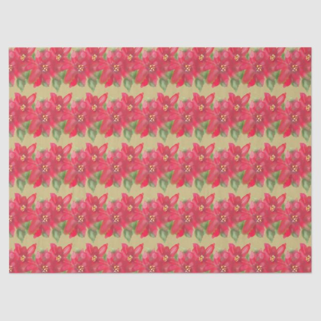 Papel De Seda Painted Red and Green Poinsettia Christmas Design (Frente )