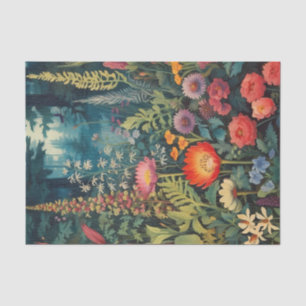 Papel De Seda Painterly Semi-Abstrato Wildflower em uma Floresta