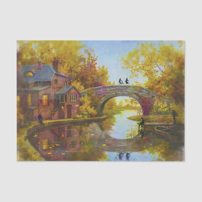 Papel De Seda Painting of Bridge Over a Stream Tissue Paper (Frente )