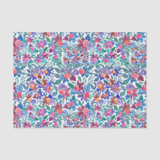 Papel De Seda País Morangos Florais Padrão de Aquarelas (Frente )