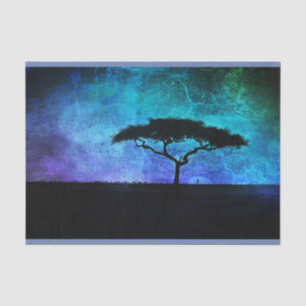 Papel De Seda Paisagem africana da Árvore Acácia em Azul e Roxo