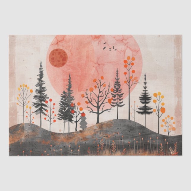 Papel De Seda Paisagem Boho Abstrato (13) (Frente )