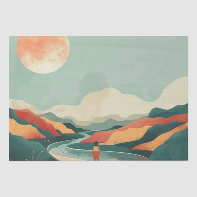 Papel De Seda Paisagem Boho Abstrato (14) (Frente )