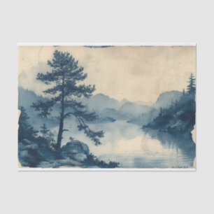 Papel De Seda Paisagem bonita com um rio ainda, vívido