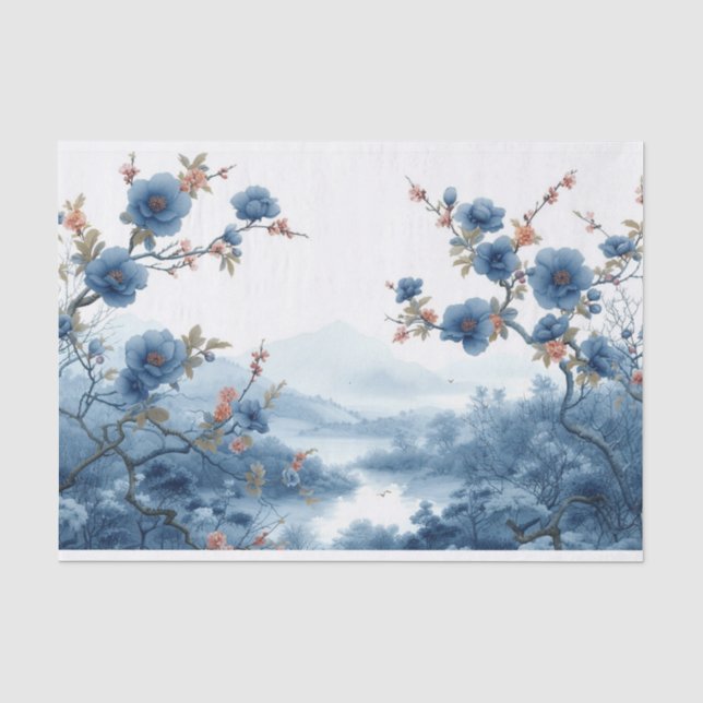 Papel De Seda Paisagem bonita em azul (Frente )