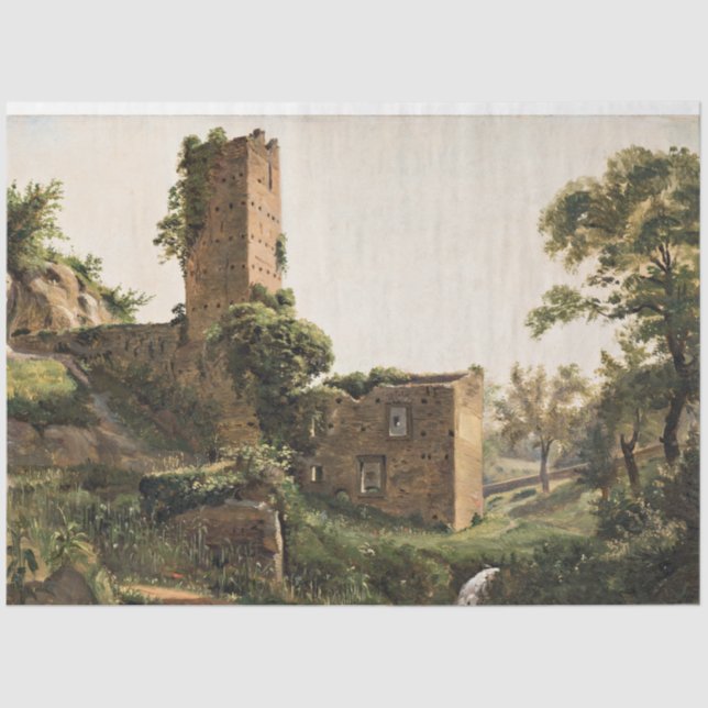 Papel De Seda Paisagem com Ruínas (Edifício Arruinado Antigo) (Frente )