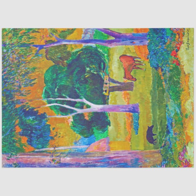 Papel De Seda Paisagem com Suíno e Cavalo, Gauguin (Frente )