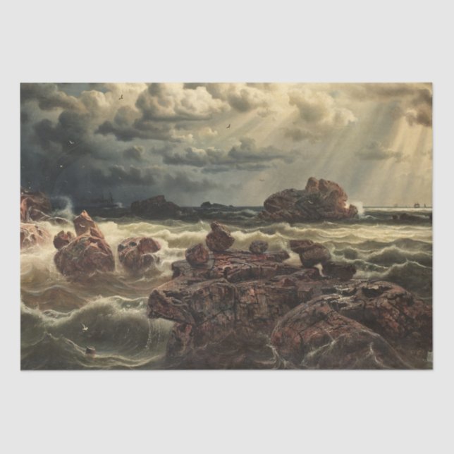 Papel De Seda Paisagem Costeira com Navios no Horizonte (Frente )