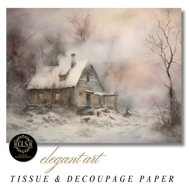 Papel De Seda Paisagem de Casa de Campo em Aquarela (Tissue Paper – Watercolor Cottage Landscape)