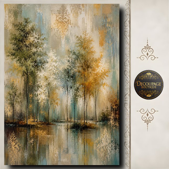 Papel De Seda Paisagem de Decoupage de Reflexo da Floresta Seren (Serene Forest Reflection Decoupage Landscape Tissue Paper)