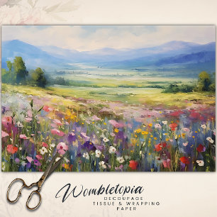 Papel De Seda Paisagem de Flores Selvagens das Montanhas Texturi