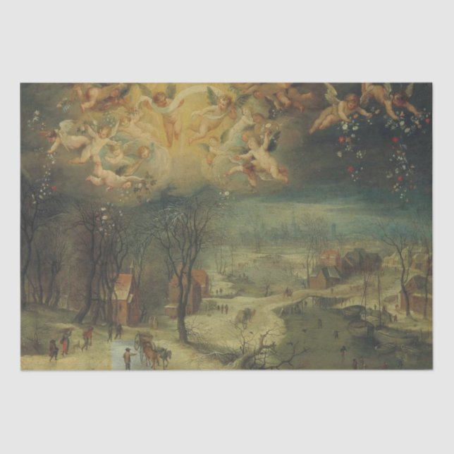 Papel De Seda Paisagem De Inverno Com Aldeias Recolhendo Madeira (Frente )