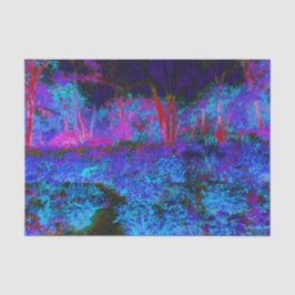 Papel De Seda Paisagem de Jardim Impressionista Azul Escuro e Ve