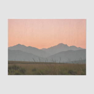 Papel De Seda Paisagem de Montanhas Serenas com Pôr do Sol Rosa