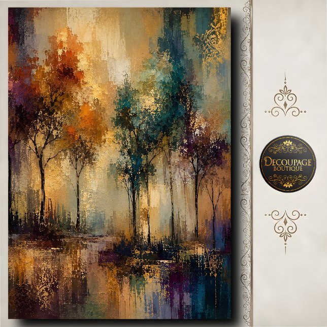 Papel De Seda Paisagem de Outono Florestal em Decoupage Tons Joi (Autumn Woodland Decoupage Jewel Tone Landscape Tissue Paper)