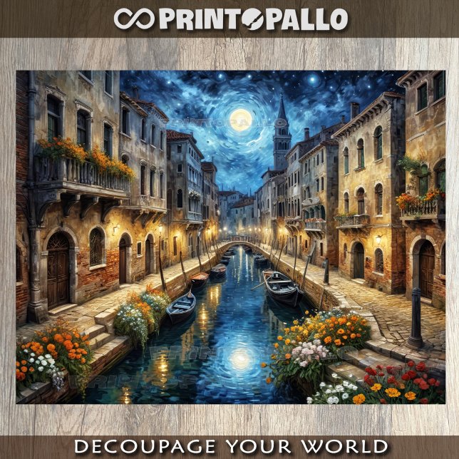 Papel De Seda paisagem de Veneza à noite com céu de Van Gogh (Criador carregado)